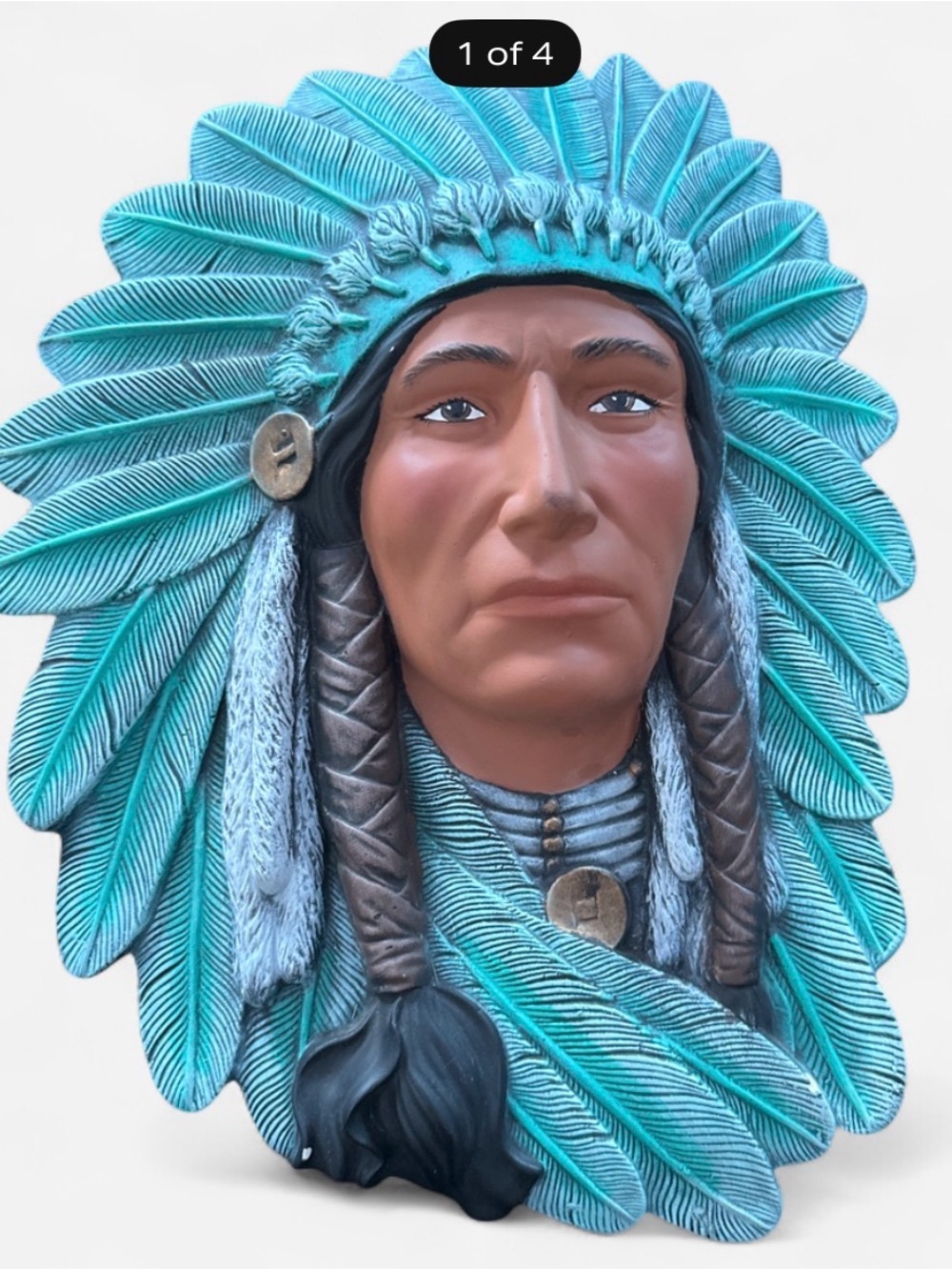 Vintage Turquoise Headdress Wall Sculpture - Vintage